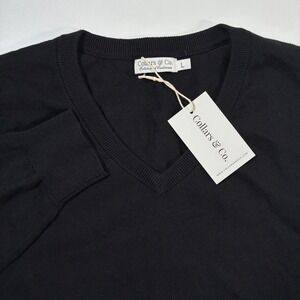 NEW Collars & Co. V-Neck Cashmere Blend Sweater Large Black Jumper